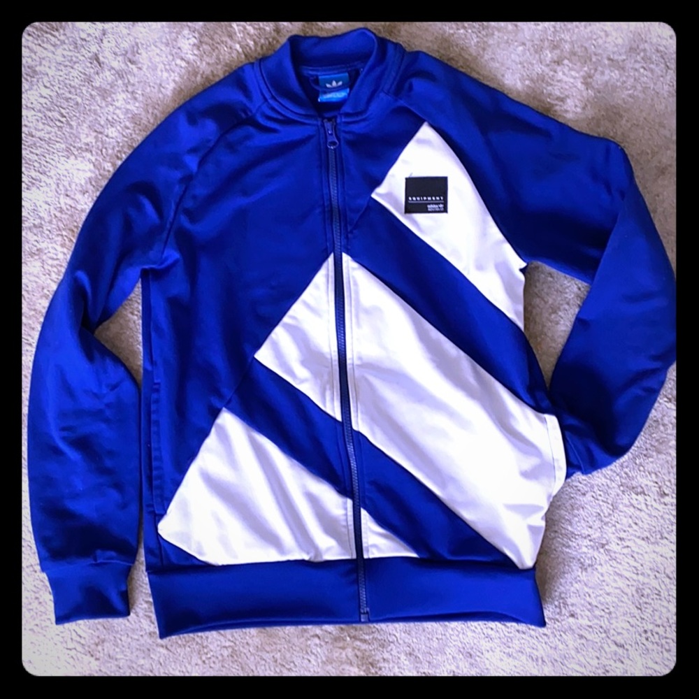 Adidas kids cobalt blue and white zip up jacket.